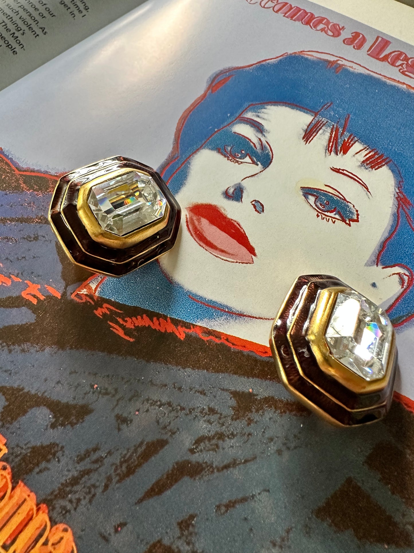 Vintage Enamel and Rhinestone Earrings