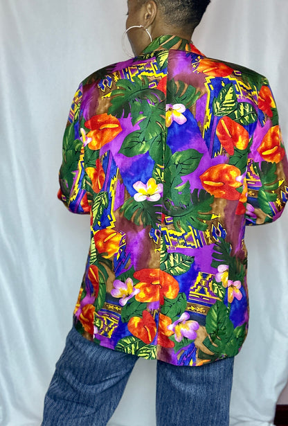 Vintage Tropical Print Blazer Size S - XL