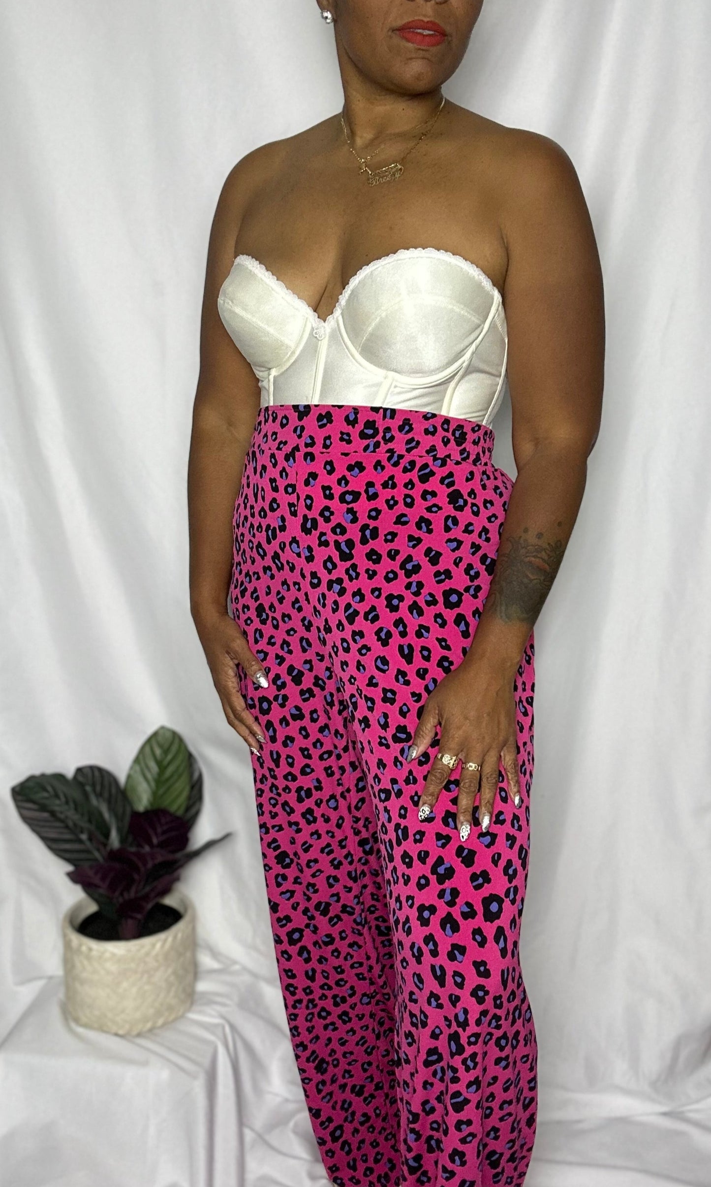 Pink Leopard Wide Leg Trousers Size 1XL