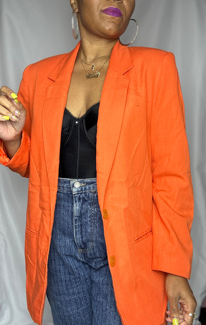 Vintage Orange Linen Look Blazer Size 14