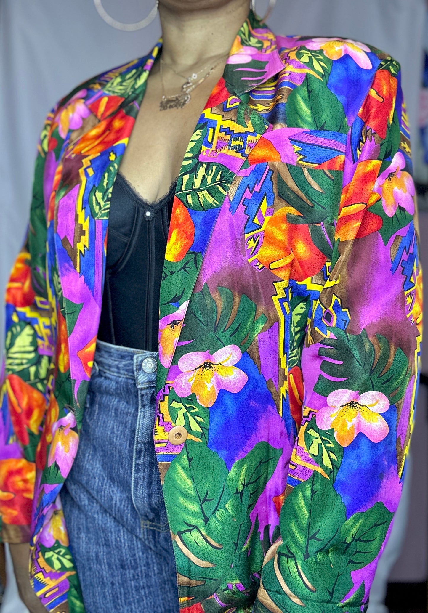 Vintage Tropical Print Blazer Size S - XL