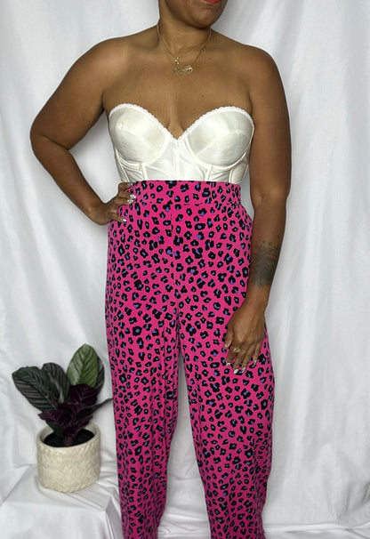 Pink Leopard Wide Leg Trousers Size 1XL