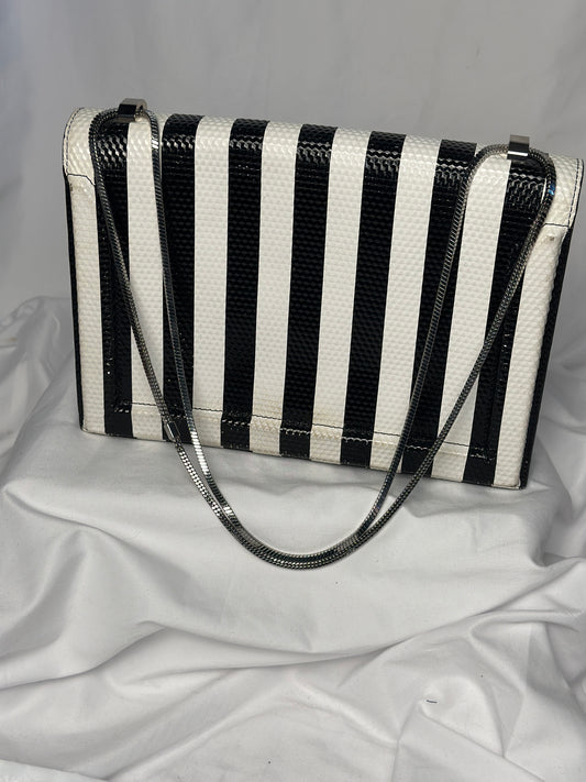 Leather Black and White Striped Statement Handbag