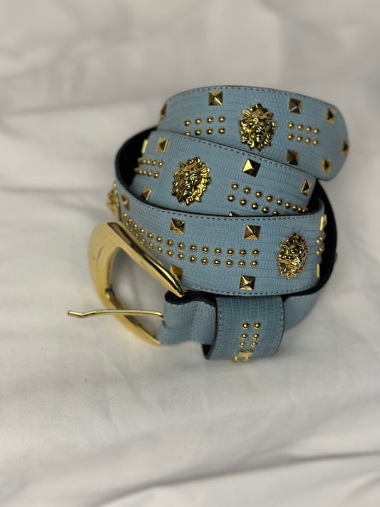 Vintage Blue Leather Belt size M-L