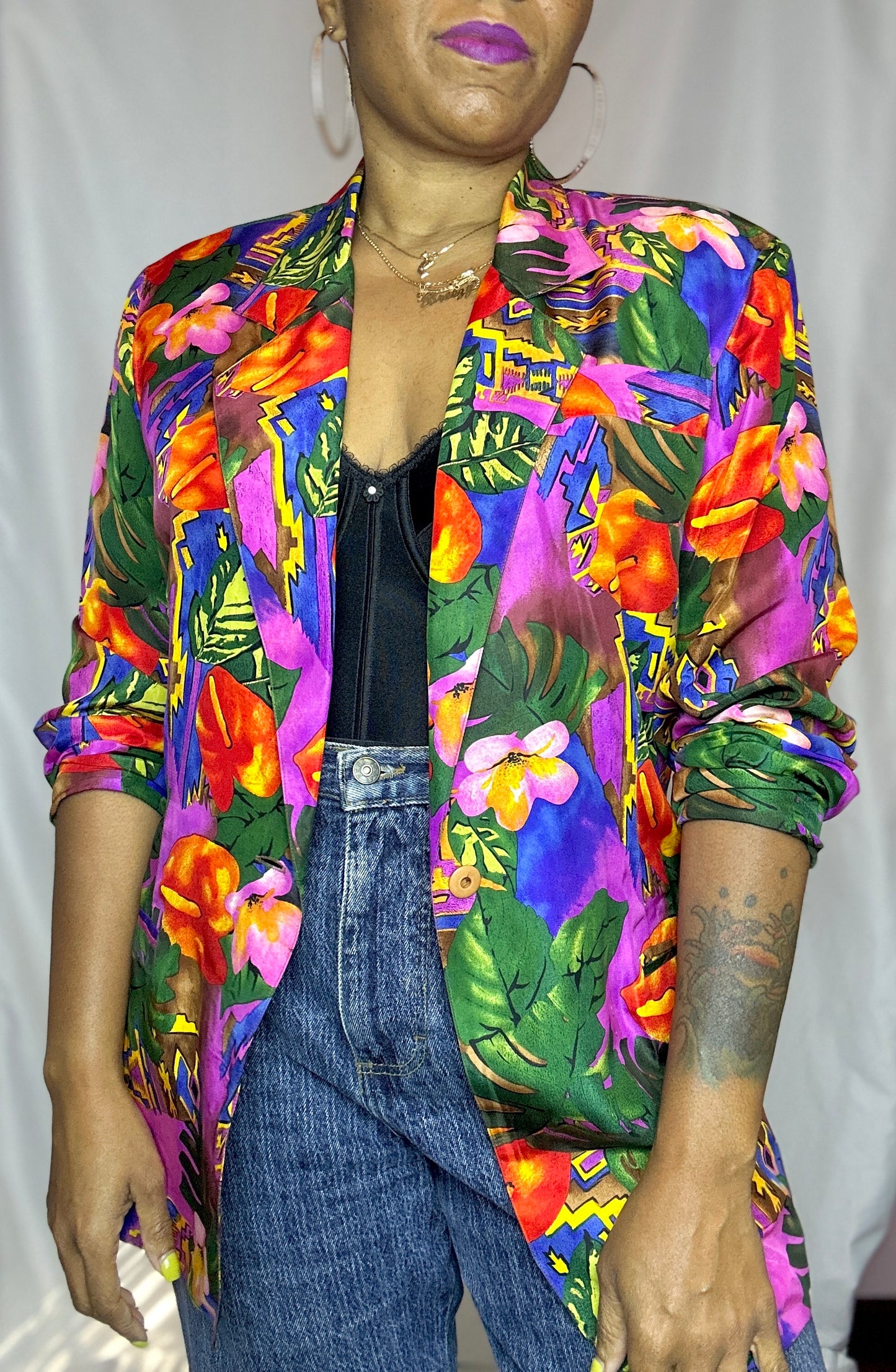 Vintage Tropical Print Blazer Size S - XL