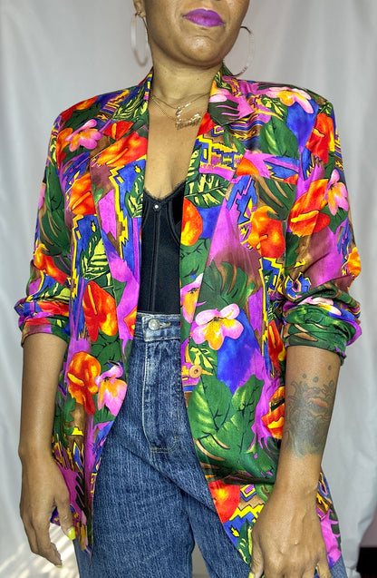 Vintage Tropical Print Blazer Size S - XL