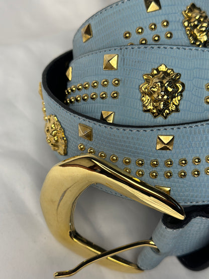 Vintage Blue Leather Belt size M-L