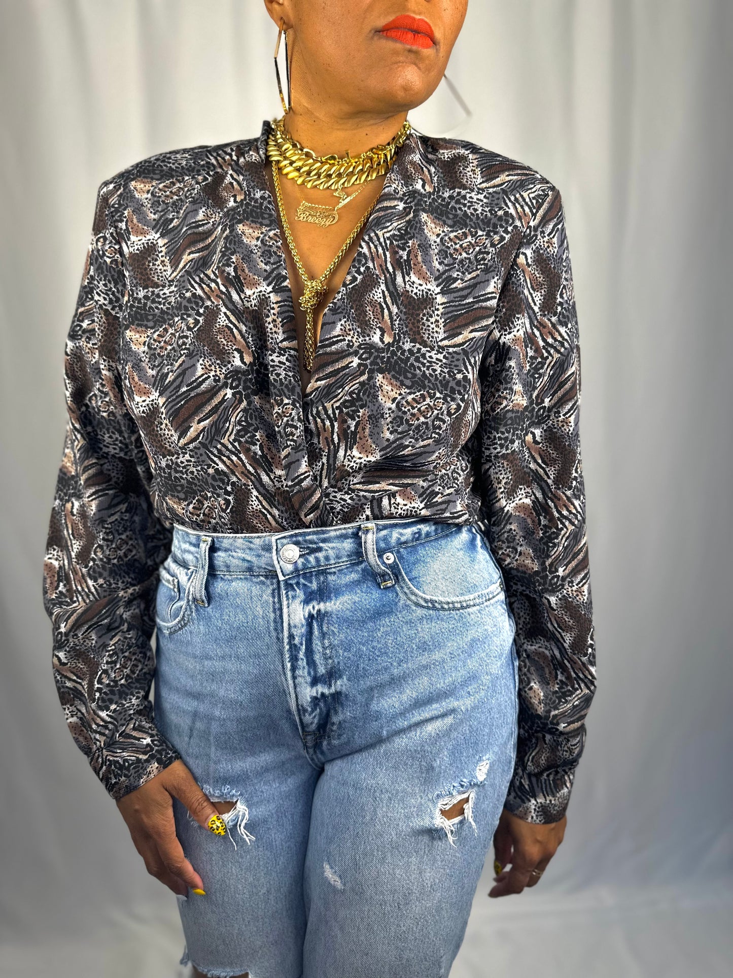 Vintage Mixed Animal Print blouse XL