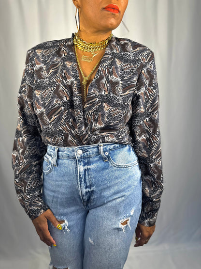 Vintage Mixed Animal Print blouse XL