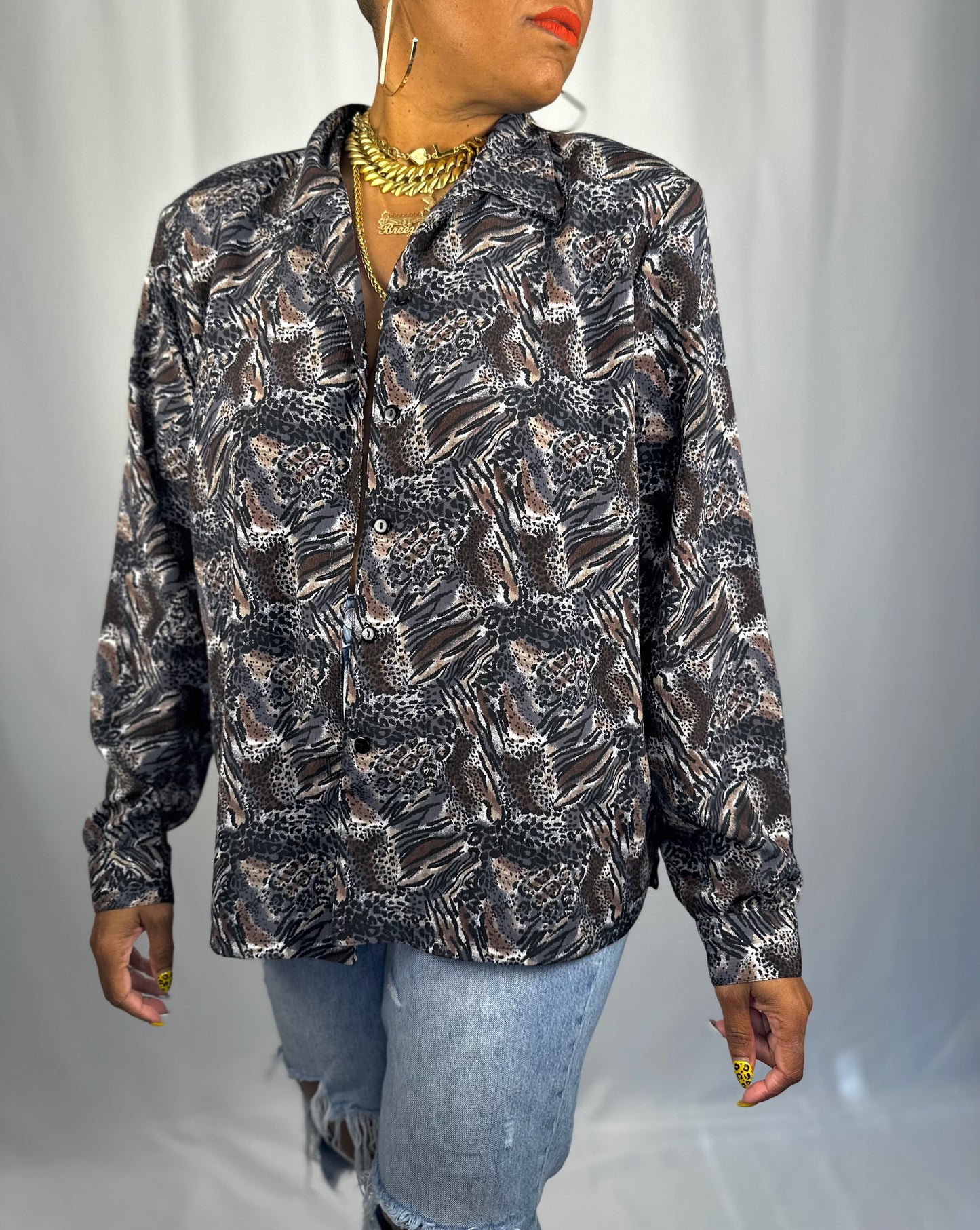 Vintage Mixed Animal Print blouse XL