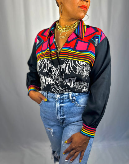 Vintage Abstract and Rainbow Blouse size Large - XL