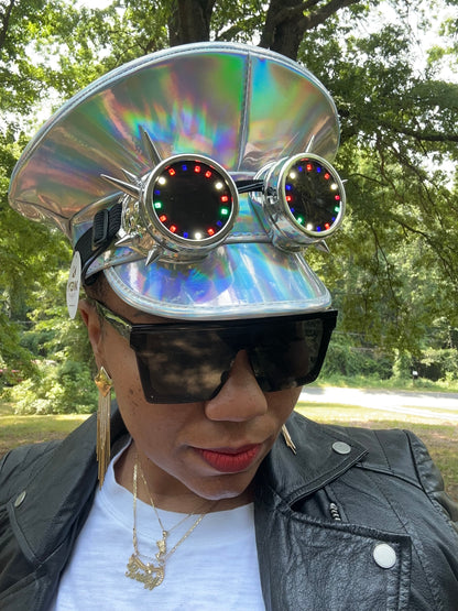Light Up Steampunk Captain Hat - Silver