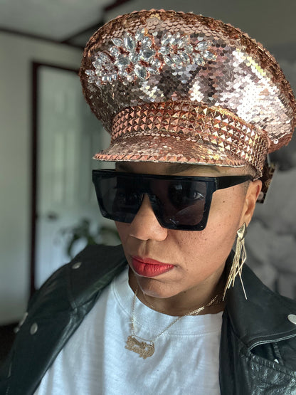 Sequin and Rhinestone Bling Captain Hat