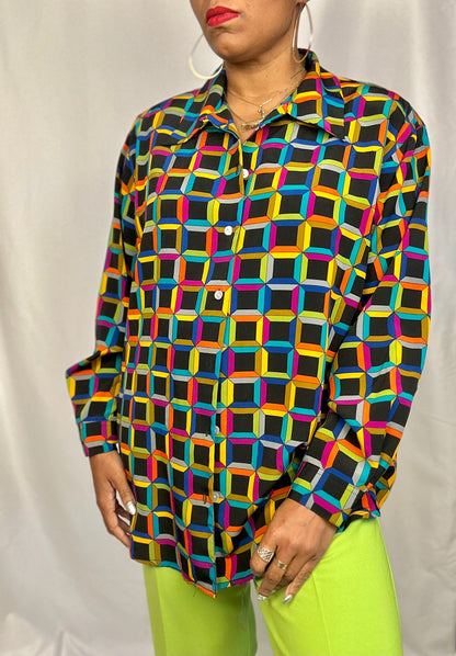 Vintage Multicolored Geometric Blouse Size 18