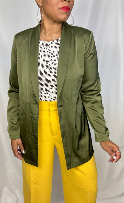 Olive Green Satin Blazer - Size Medium