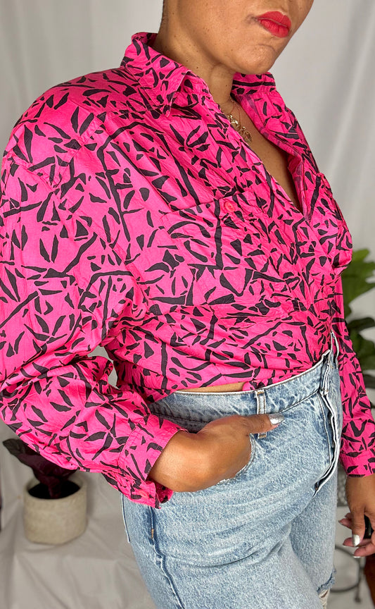 Vintage Hot Pink Silk Blouse size L - XL