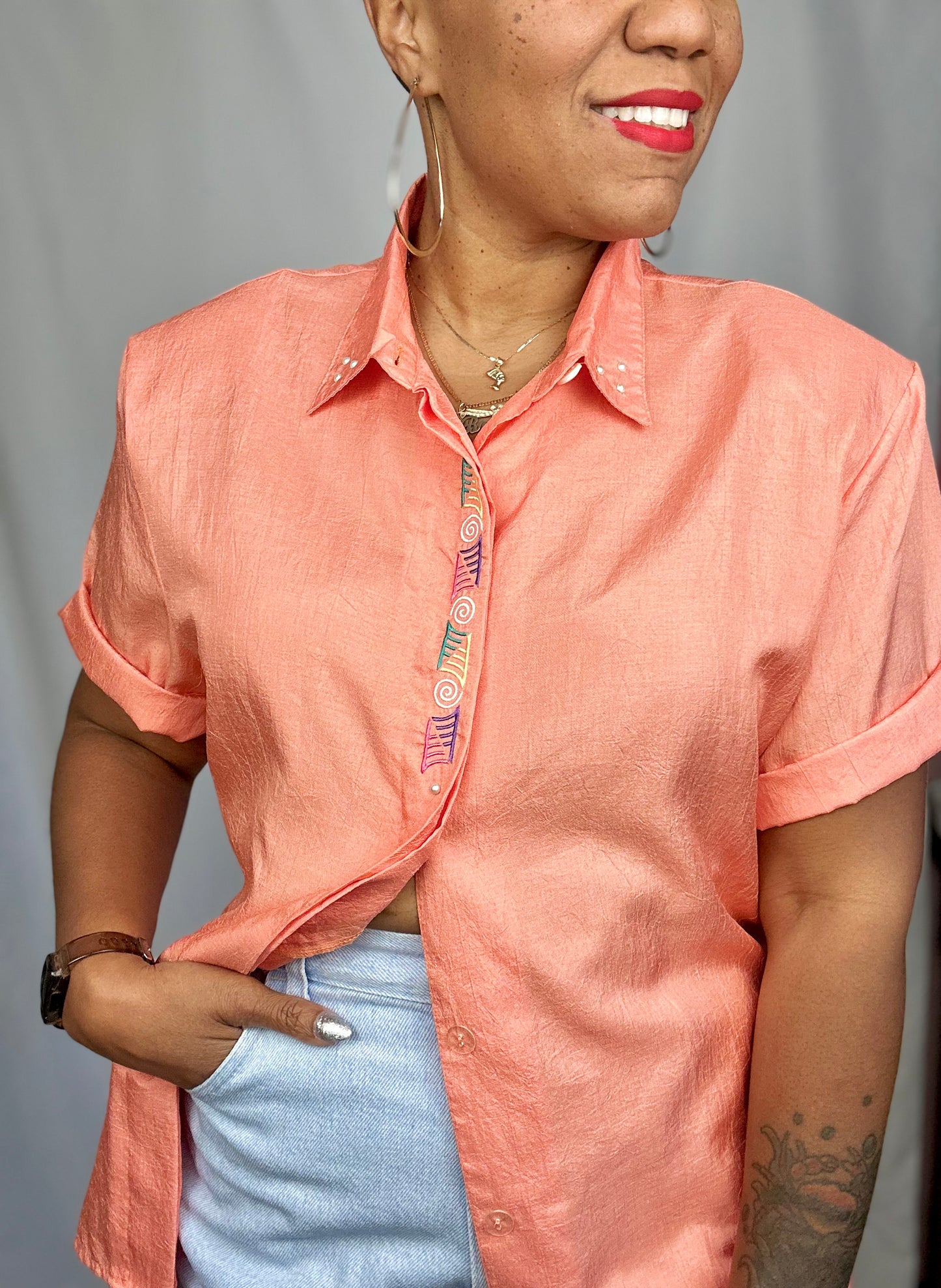 Vintage Coral blouse size Large - XL