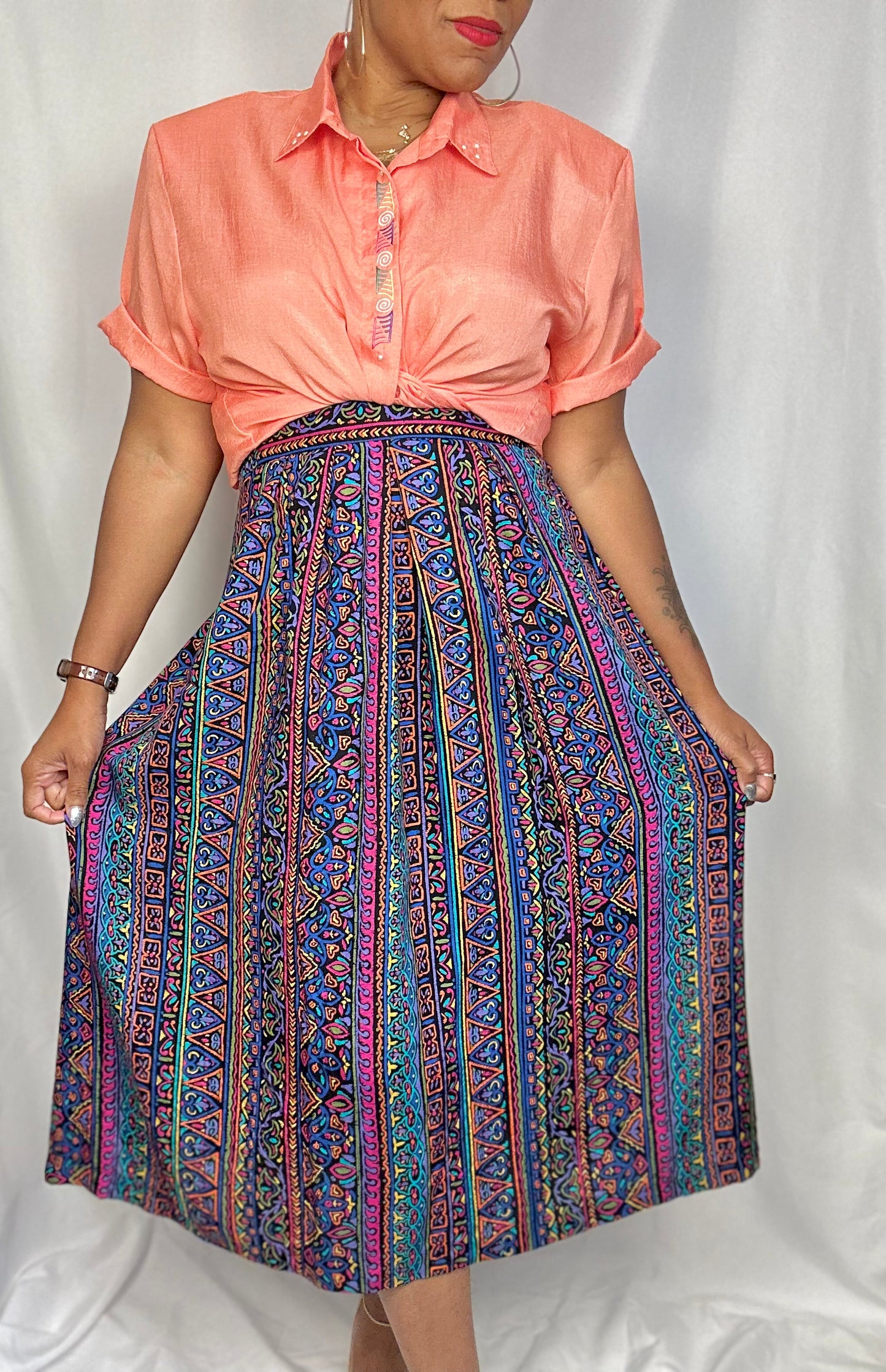 Vintage Abstract Midi Skirt Size 24W