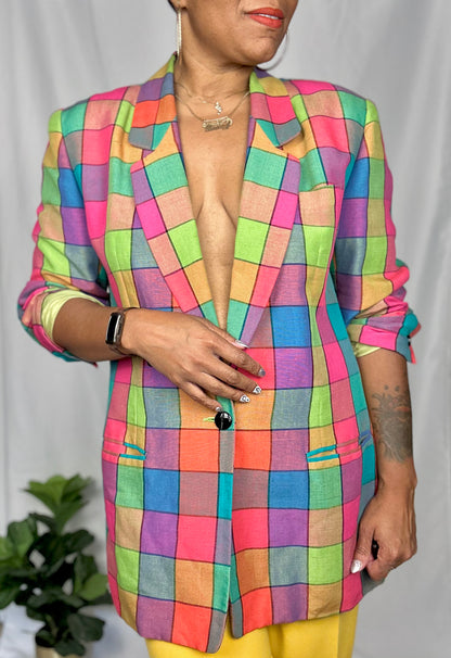 Vintage Bright Color Block Blazer Size 14/16