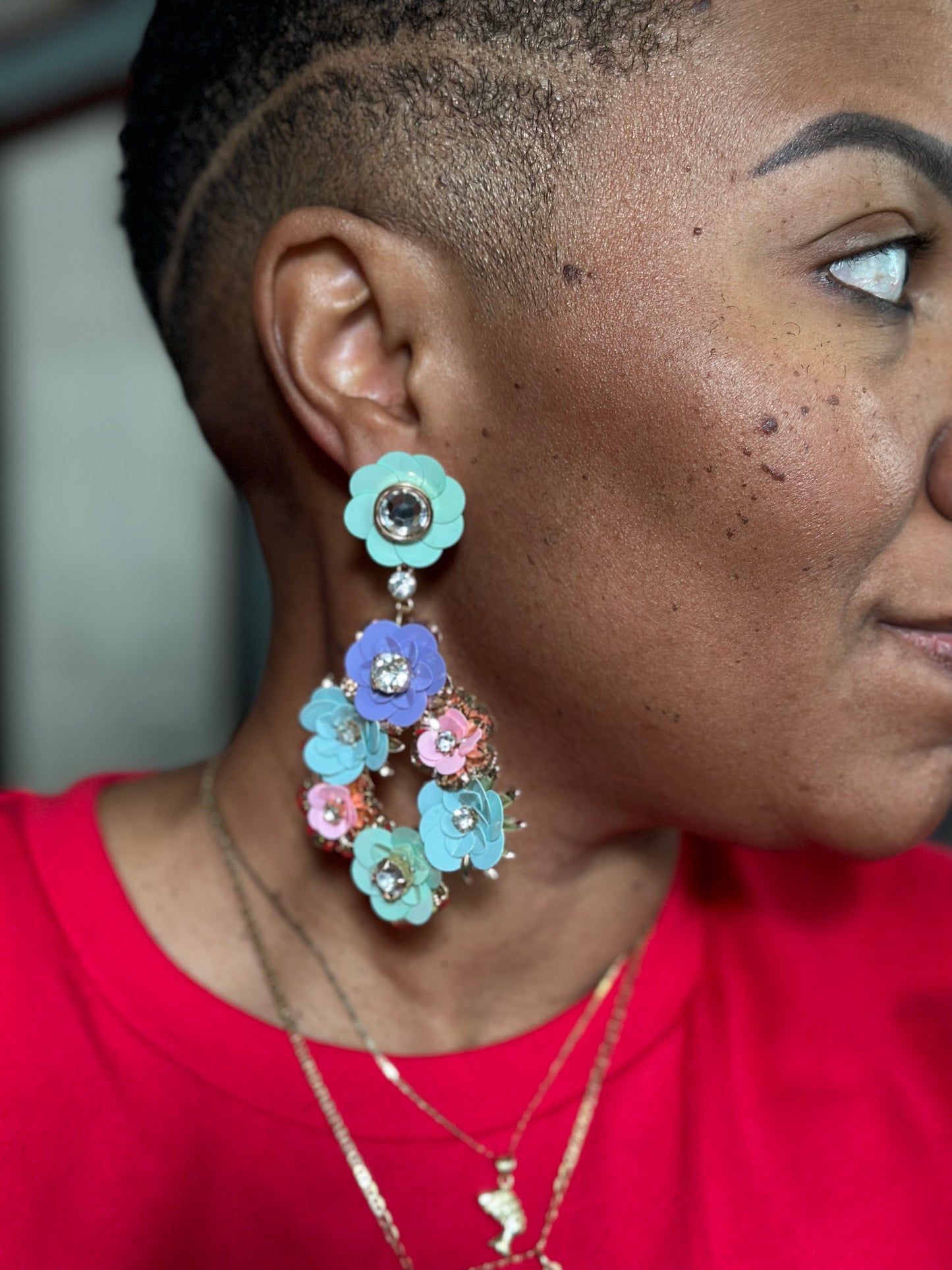 New Pastel Floral and Rhinestone Earrings