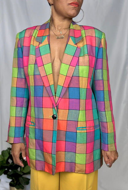 Vintage Bright Color Block Blazer Size 14/16