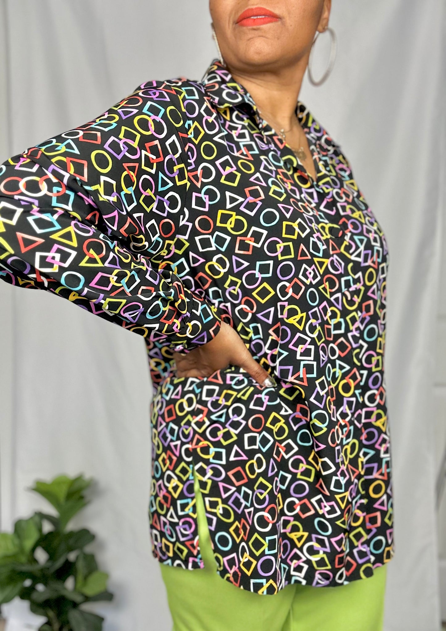 Vintage Geometric Shapes Blouse Size Large