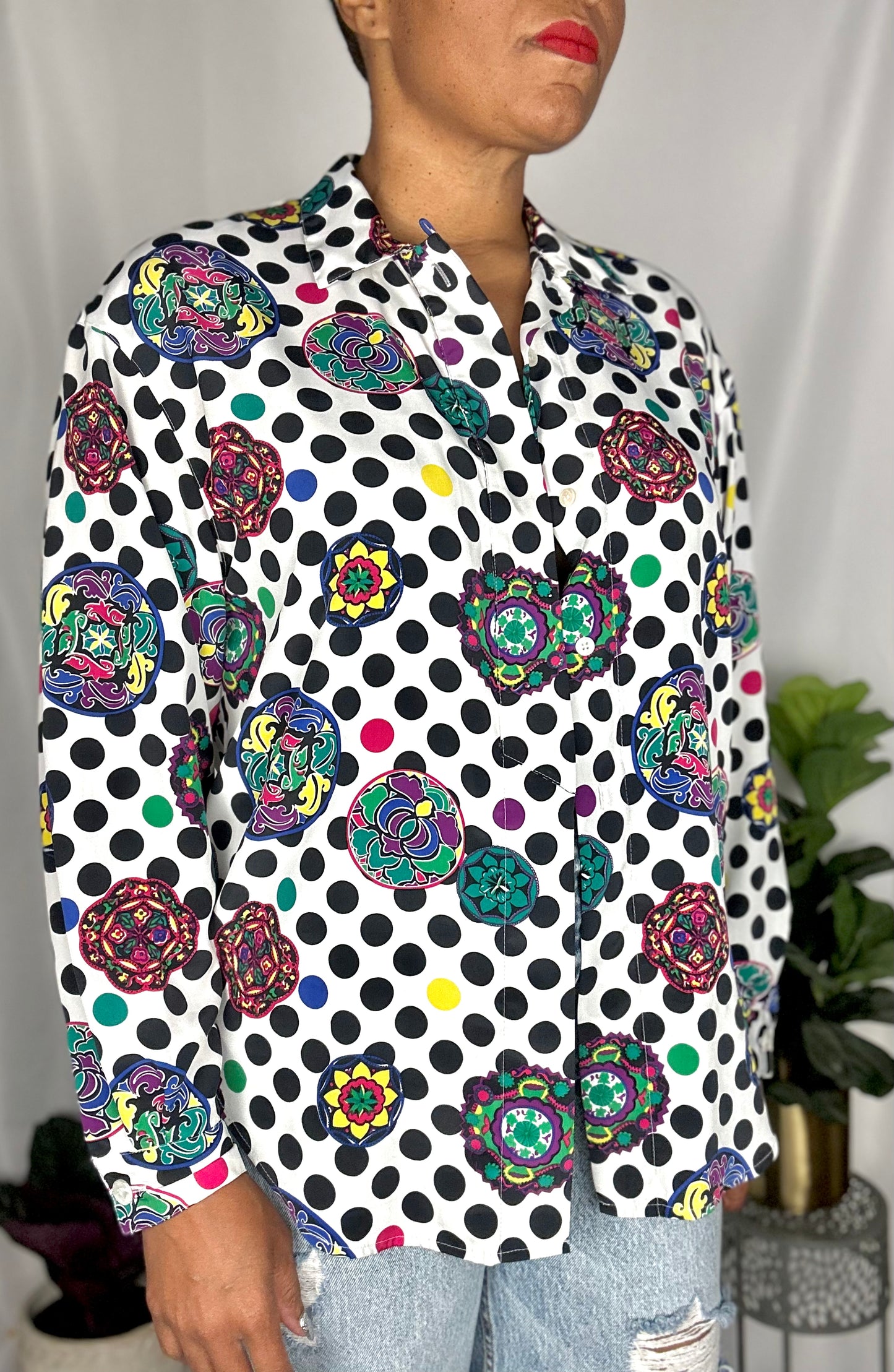 Vintage Polka Dot Abstract Blouse Size M-L