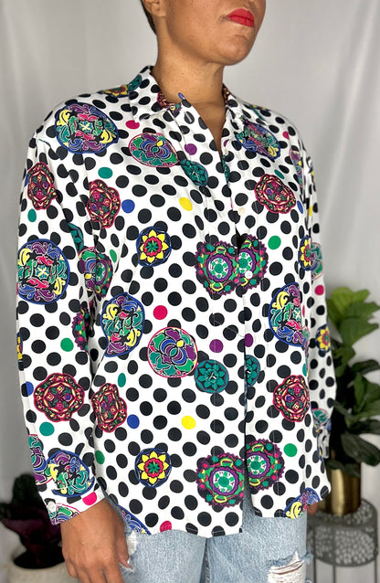 Vintage Polka Dot Abstract Blouse Size M-L