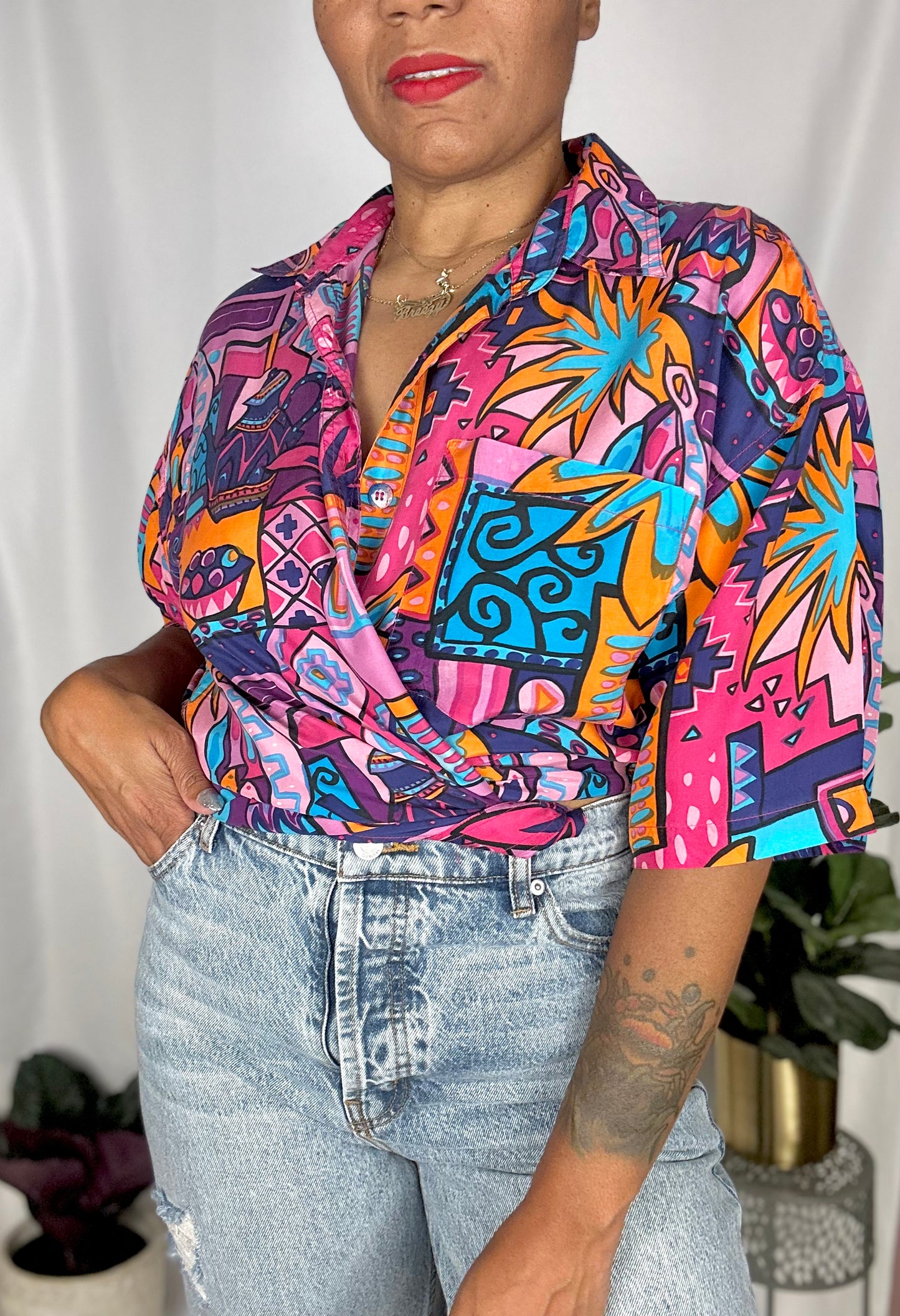 Vintage Art-to-Wear Silk Top Size XL - XXL