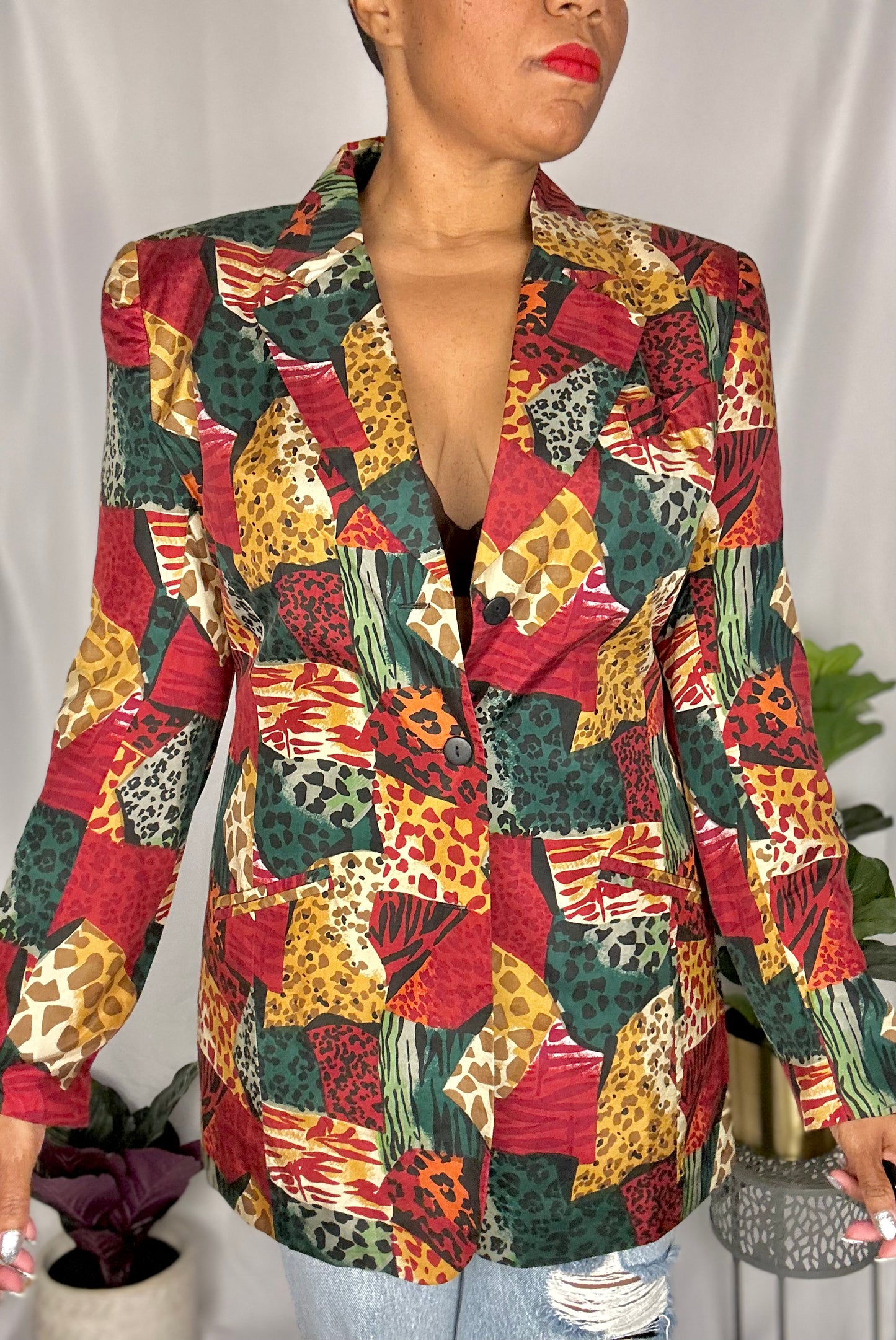 Vintage Mixed Animal Print Blazer size Large