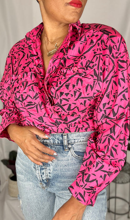 Vintage Hot Pink Silk Blouse size L - XL