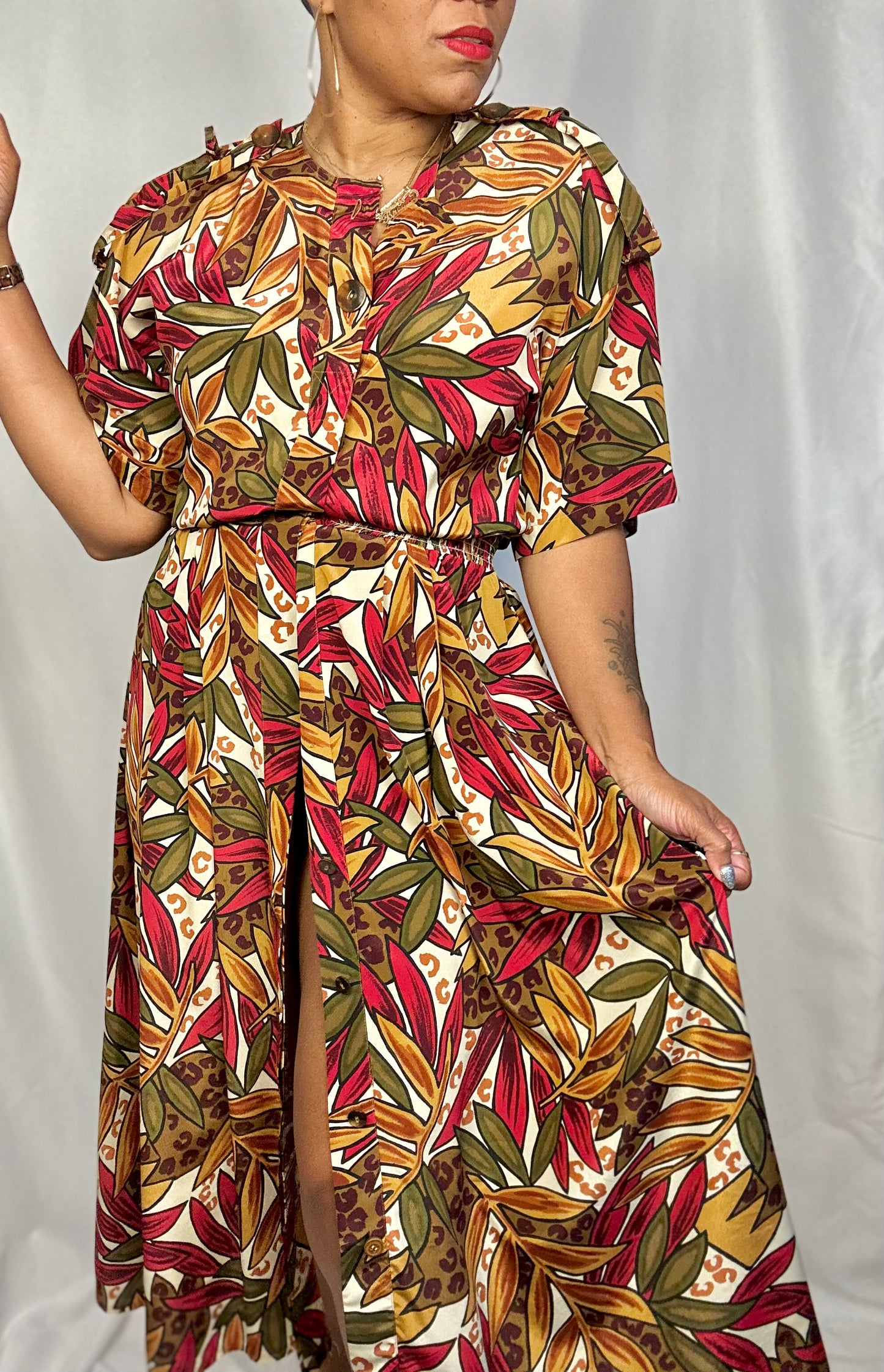 Vintage Safari Print Midi Dress Size 12 - 14