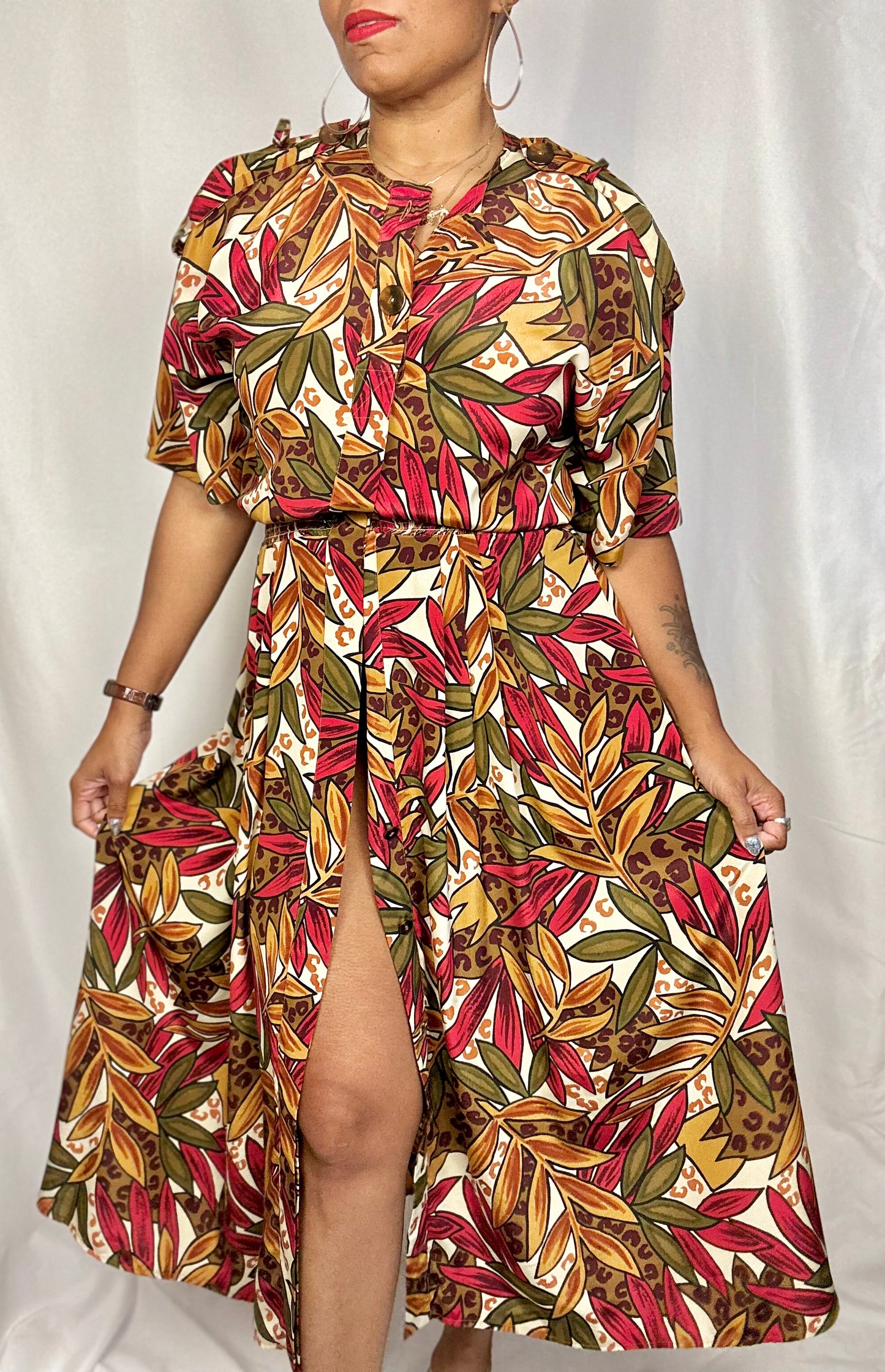 Vintage Safari Print Midi Dress Size 12 - 14