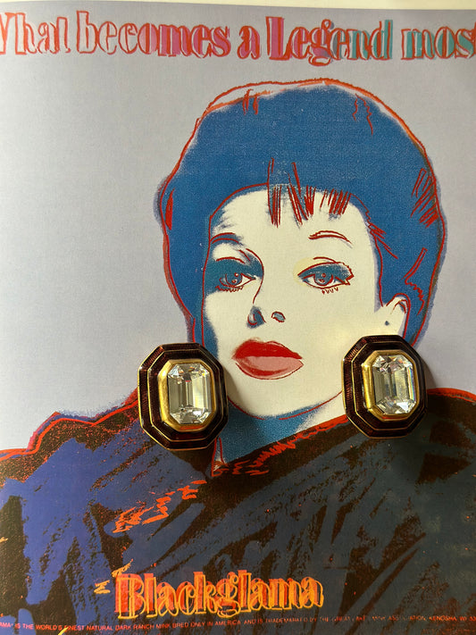 Vintage Enamel and Rhinestone Earrings