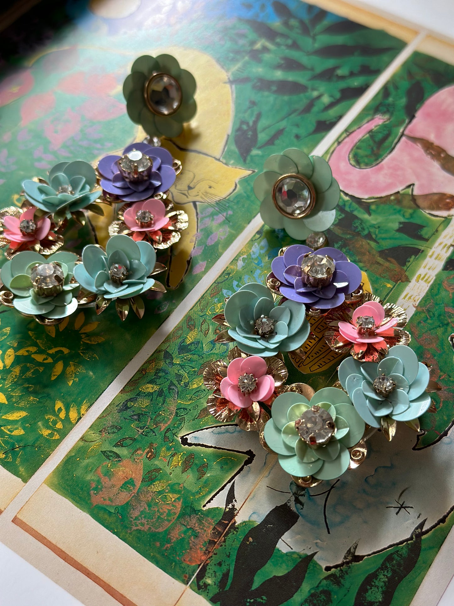 New Pastel Floral and Rhinestone Earrings