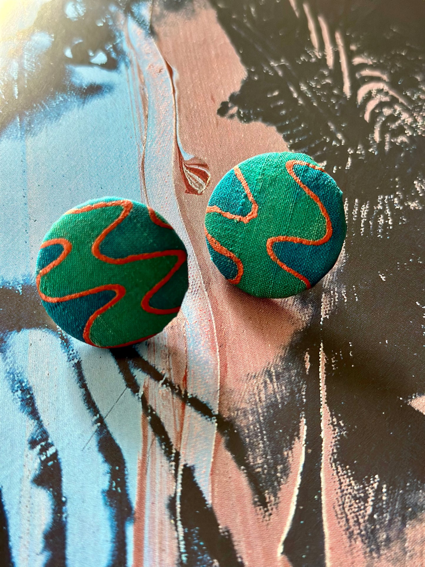 Vintage Fabric Button Earrings