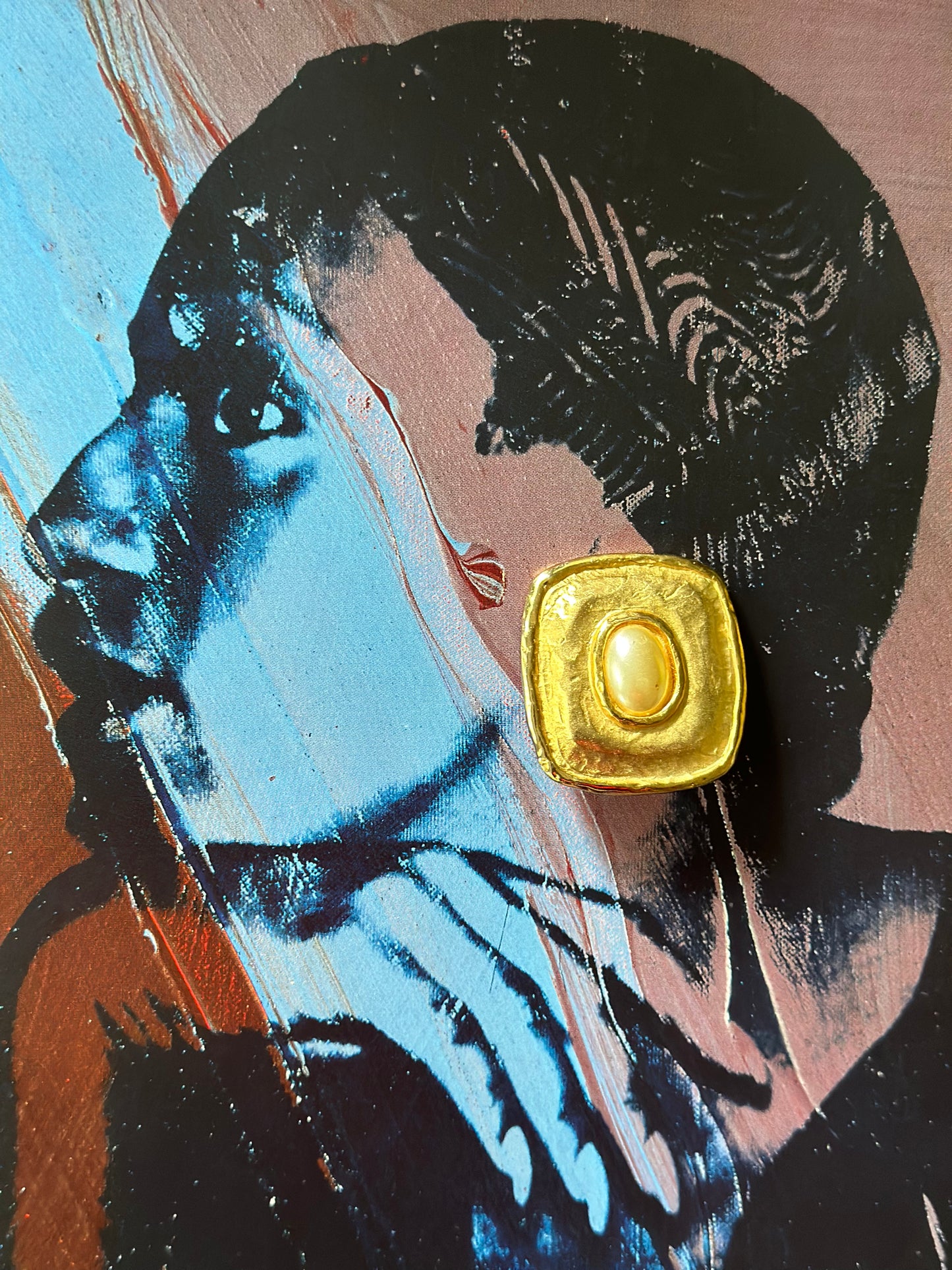 Vintage Square Goldtone Button Earrings