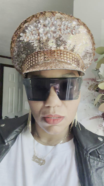 Sequin and Rhinestone Bling Captain Hat