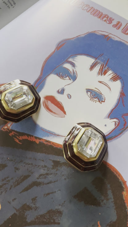 Vintage Enamel and Rhinestone Earrings